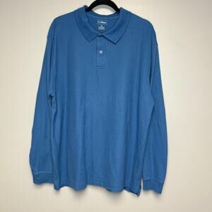 L.L. Bean Blue Cotton Long Sleeve Polo Casual Preppy Golf Shirt Men's Sz XL‎